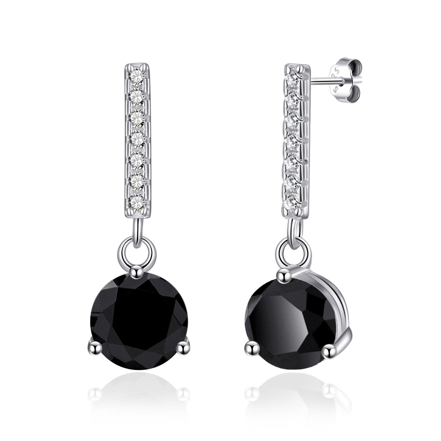 Sterling Silver Black Onyx Gemstone Drop Earrings