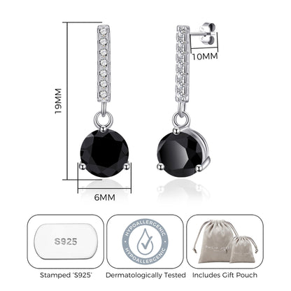 Sterling Silver Black Onyx Gemstone Drop Earrings with Quote Card