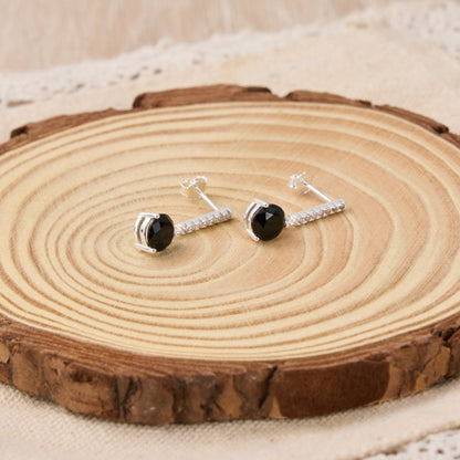 Sterling Silver Black Onyx Gemstone Drop Earrings with Quote Card