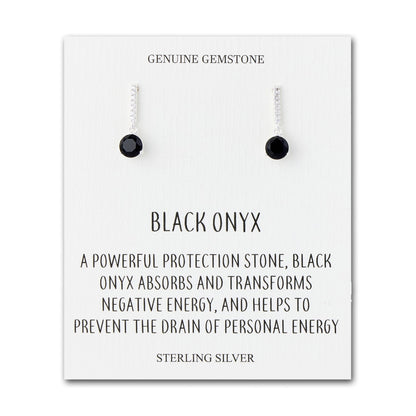 Sterling Silver Black Onyx Gemstone Drop Earrings with Quote Card