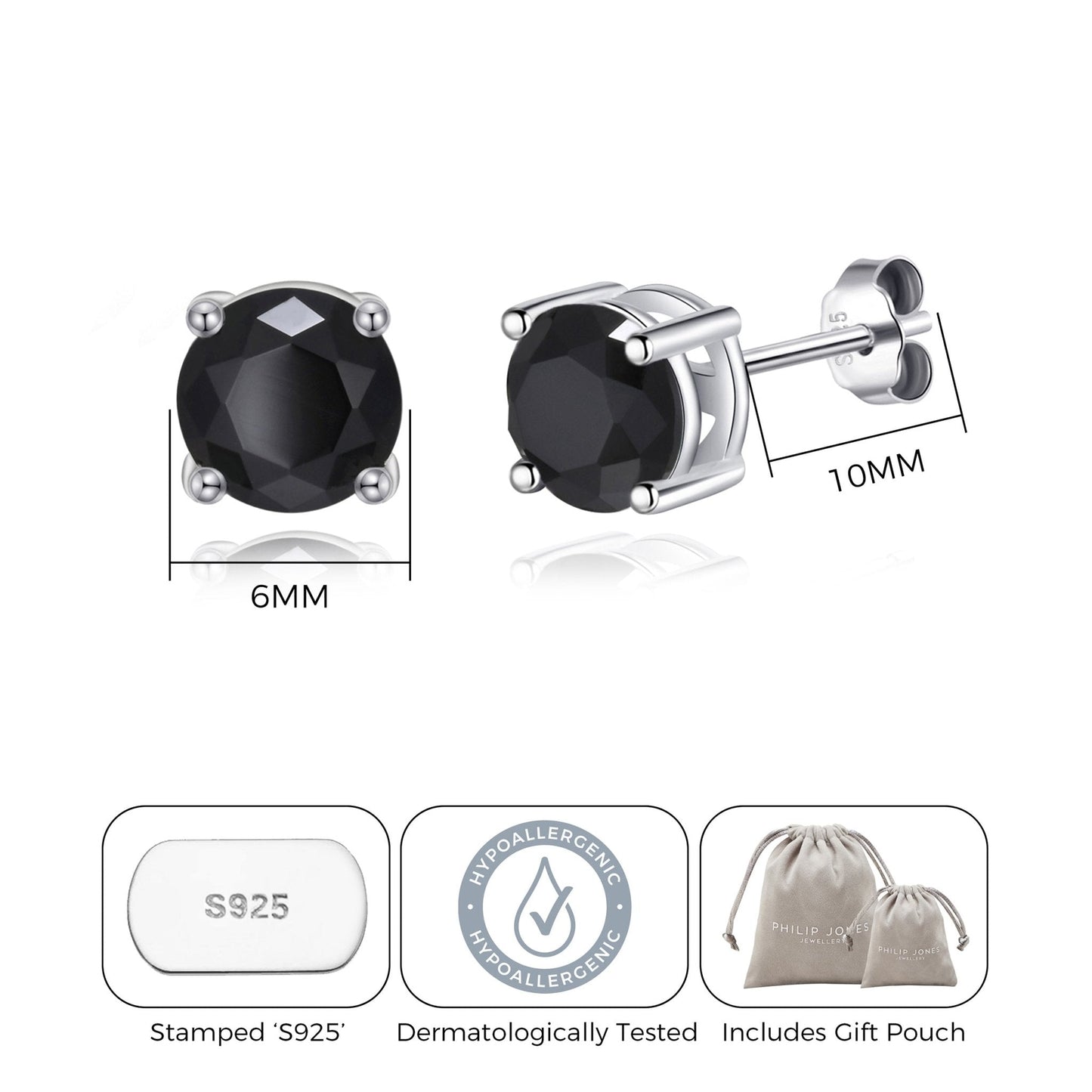 Sterling Silver Black Onyx Gemstone Earrings with Quote Card