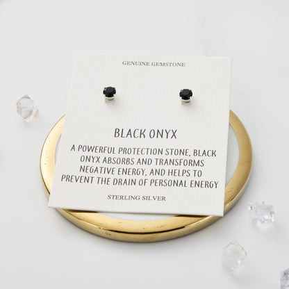 Sterling Silver Black Onyx Gemstone Earrings with Quote Card