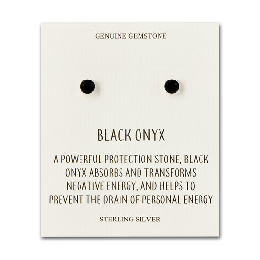 Sterling Silver Black Onyx Gemstone Earrings with Quote Card