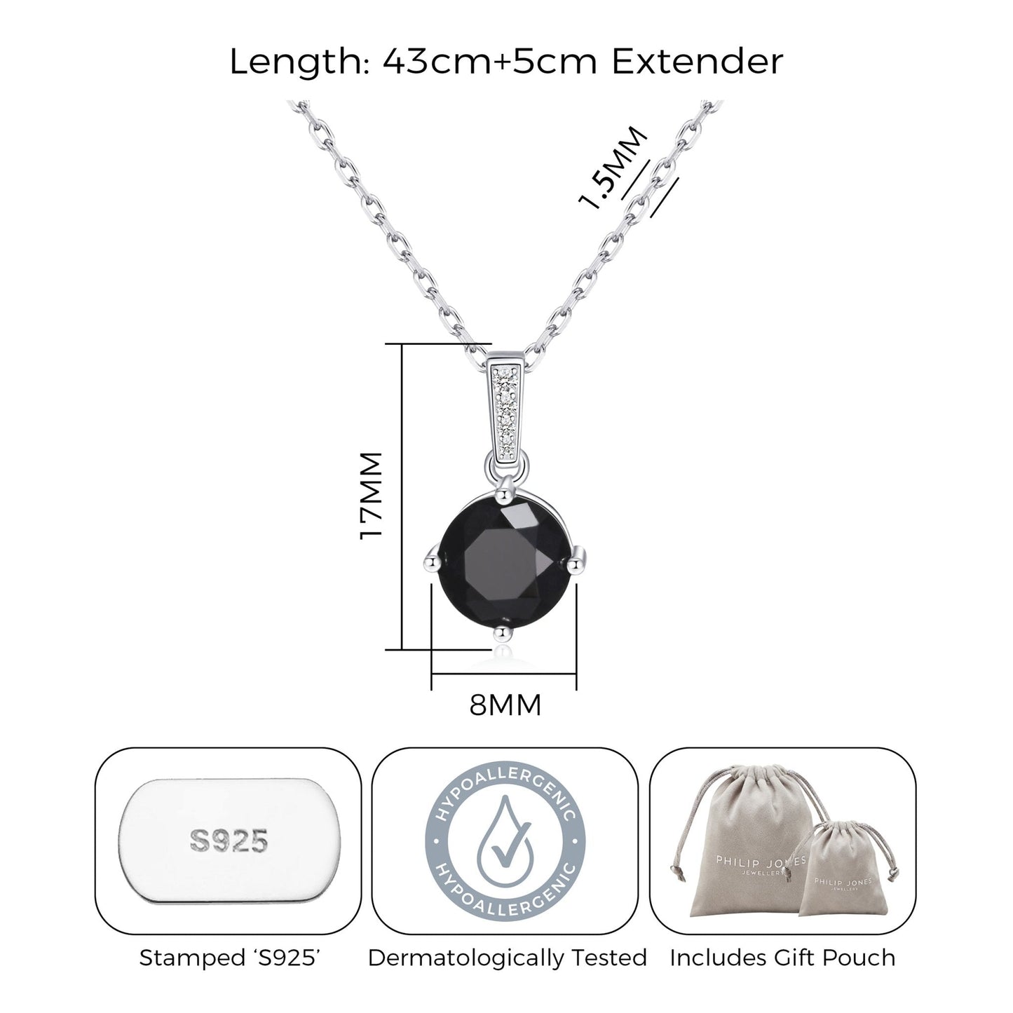 Collier en argent sterling et onyx noir