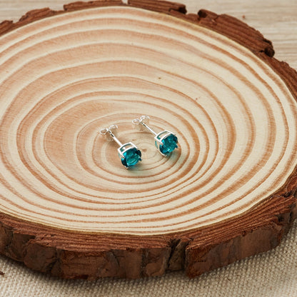 Sterling Silver Blue Earrings Created with Zircondia® Crystals