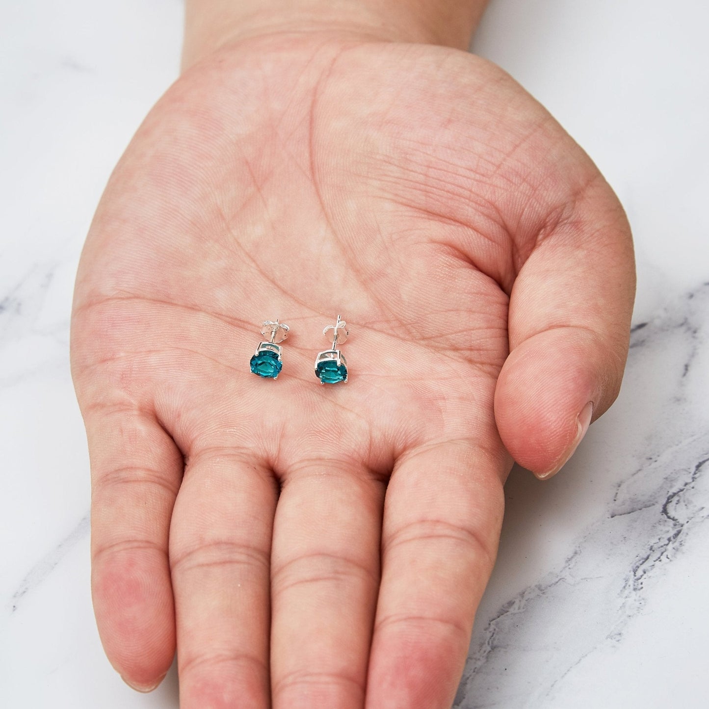 Sterling Silver Blue Earrings Created with Zircondia® Crystals