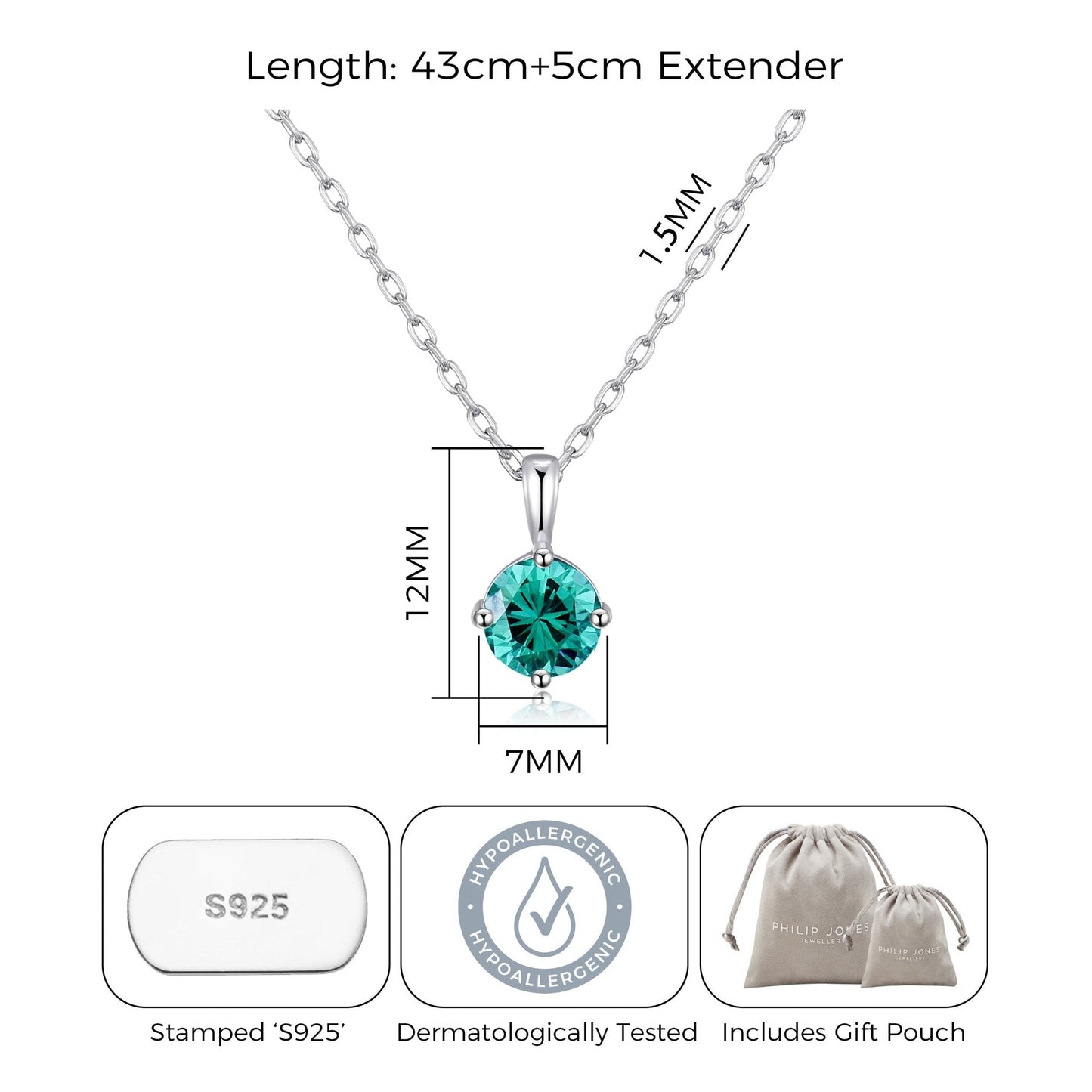 Collier bleu en argent sterling créé avec des cristaux Zircondia®