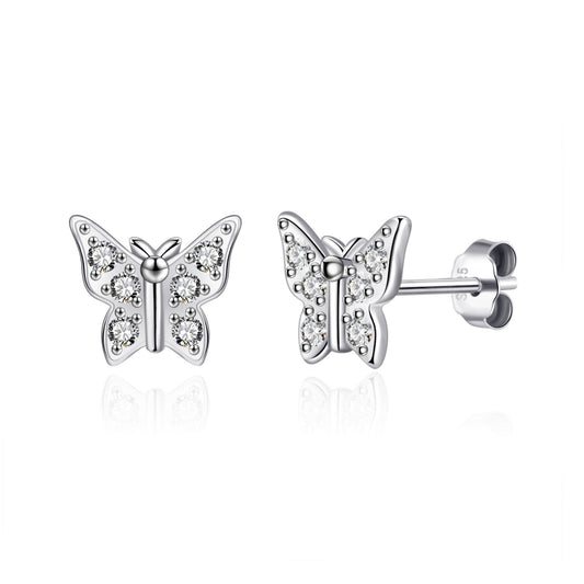 Sterling Silver Butterfly Earrings Created with Zircondia® Crystals