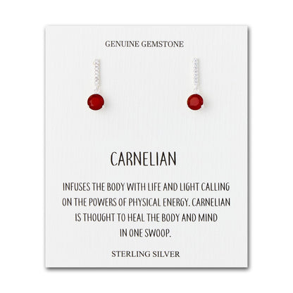 Sterling Silver Carnelian Gemstone Drop Earrings with Quote Card