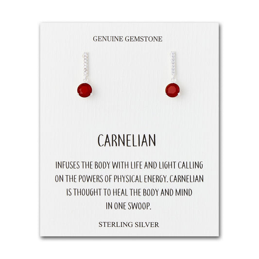 Sterling Silver Carnelian Gemstone Drop Earrings with Quote Card