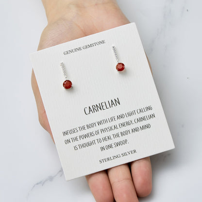 Sterling Silver Carnelian Gemstone Drop Earrings with Quote Card