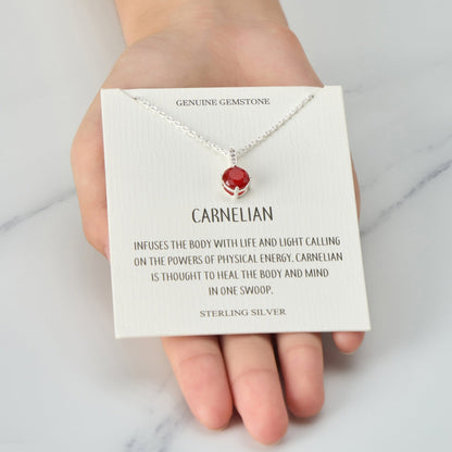 Sterling Silver Carnelian Gemstone Necklace with Quote Card