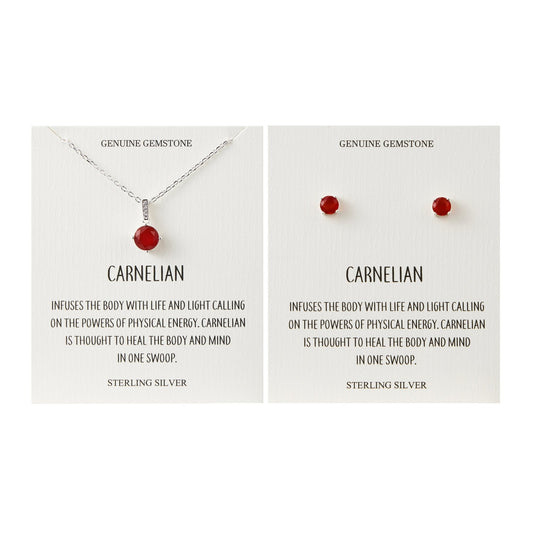Sterling Silver Carnelian Gemstone Set with Quote Card