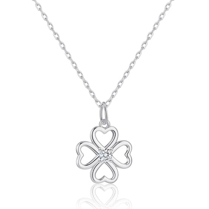 Sterling Silver Clover Necklace Created with Zircondia® Crystals
