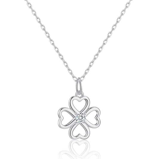 Sterling Silver Clover Necklace Created with Zircondia® Crystals