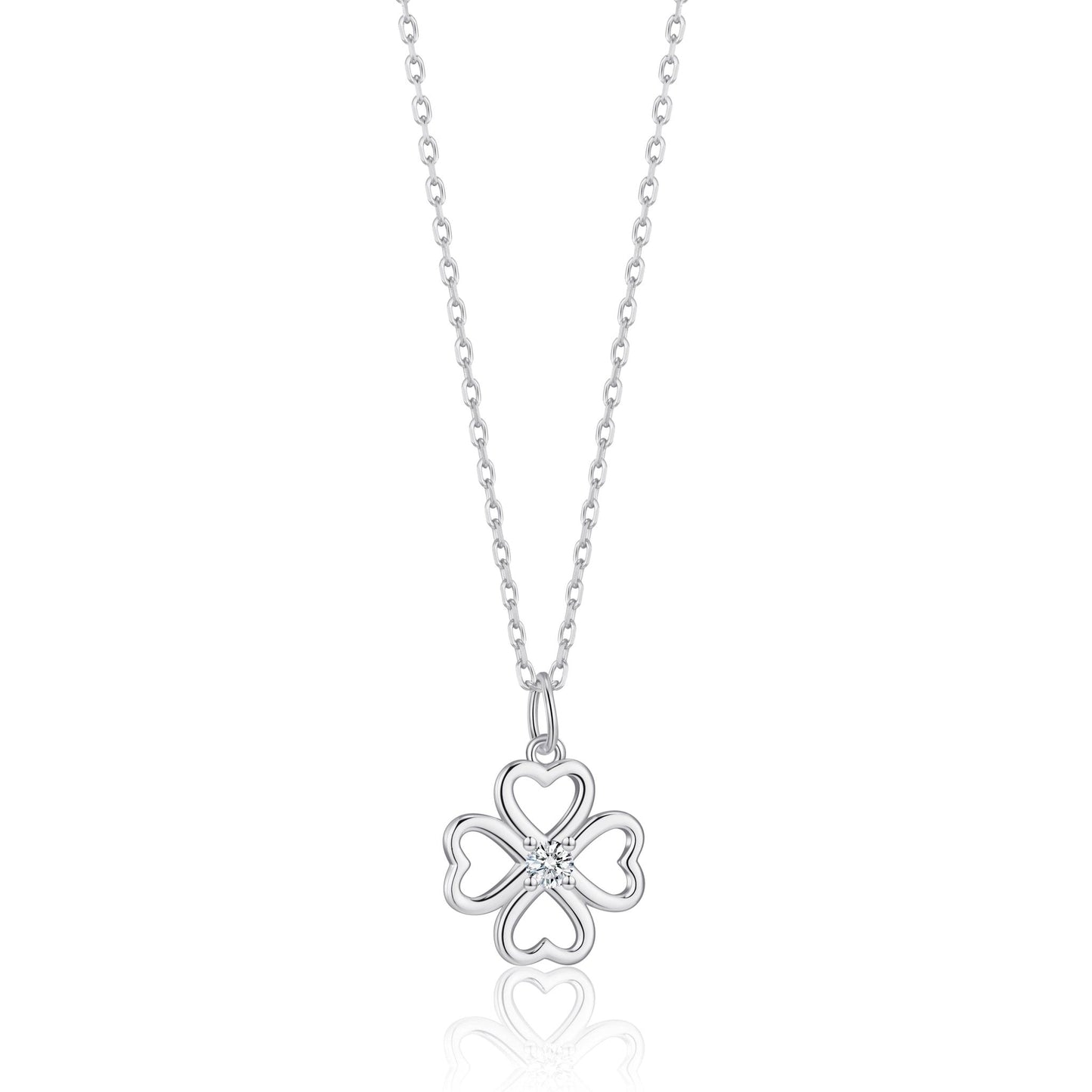 Sterling Silver Clover Necklace Created with Zircondia® Crystals