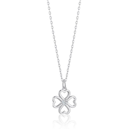Sterling Silver Clover Necklace Created with Zircondia® Crystals