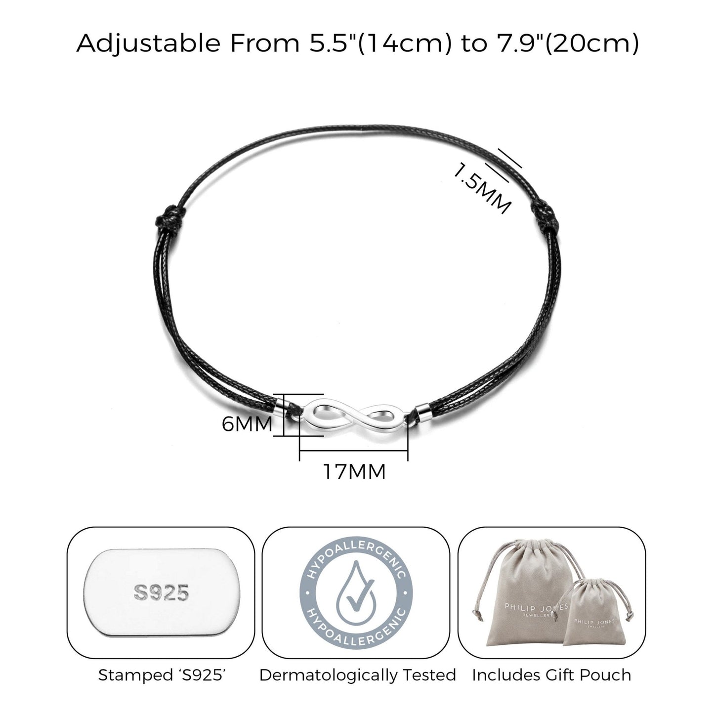 Sterling Silver Corded Infinity Bracelet