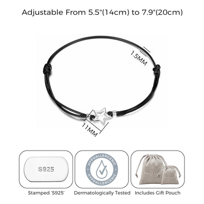 Sterling Silver Friendship Quote Corded Star Bracelet