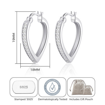 Sterling Silver Crystal Heart Hoop Earrings Created with Zircondia® Crystals