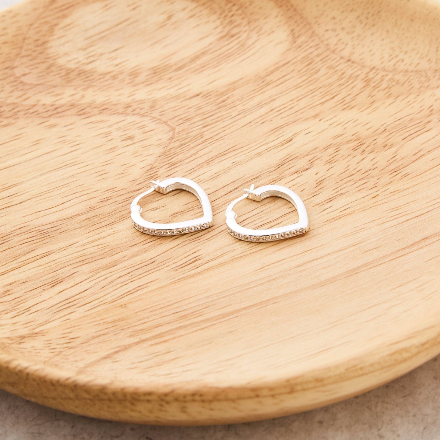 Sterling Silver Crystal Heart Hoop Earrings Created with Zircondia® Crystals