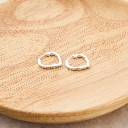 Sterling Silver Crystal Heart Hoop Earrings Created with Zircondia® Crystals