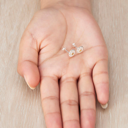 Sterling Silver Daisy Earrings Created with Zircondia® Crystals