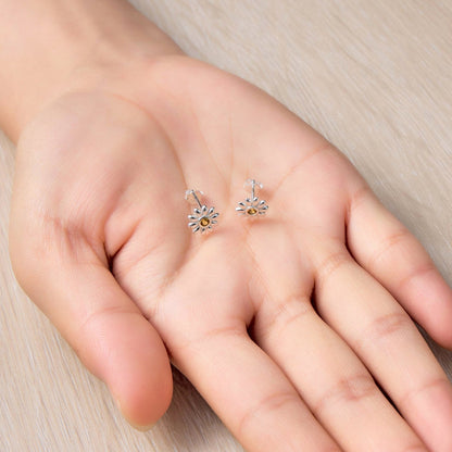Sterling Silver Daisy Earrings Created with Zircondia® Crystals