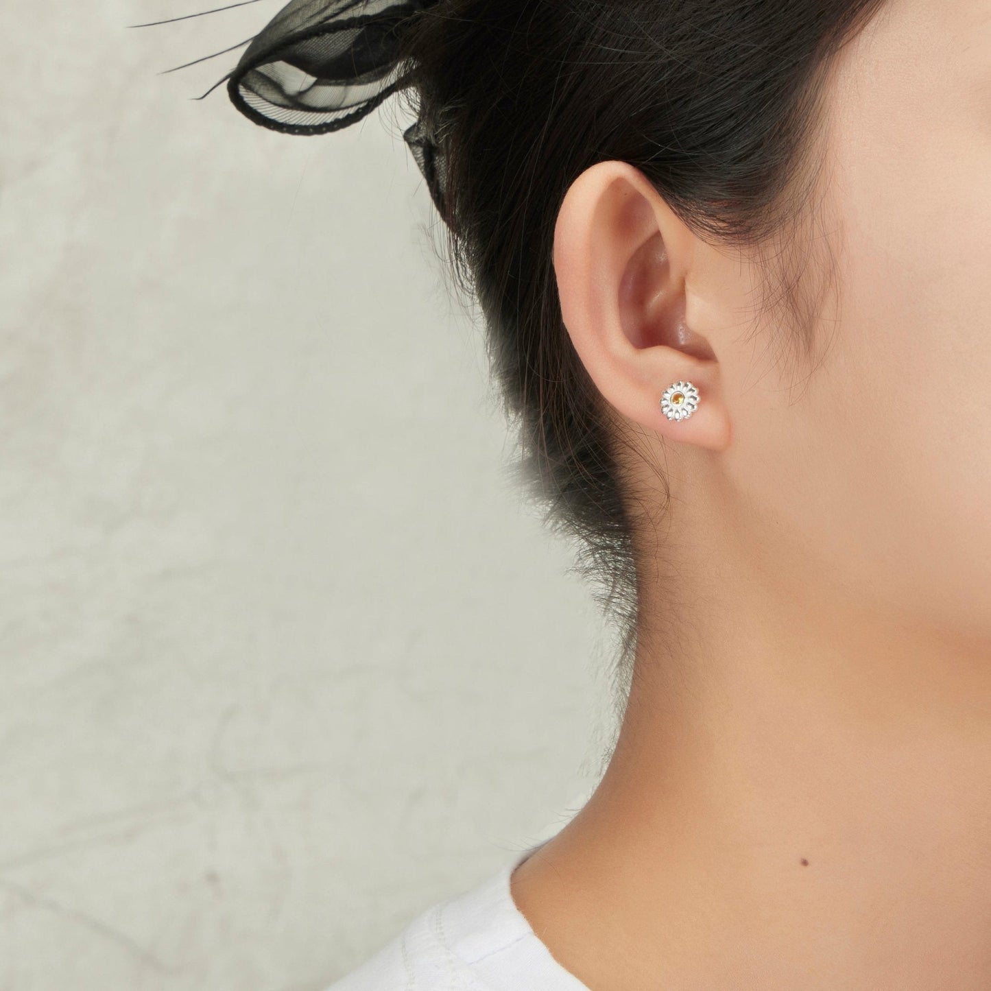 Sterling Silver Daisy Earrings Created with Zircondia® Crystals