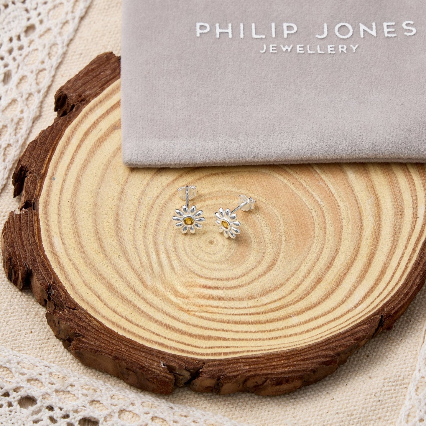 Sterling Silver Daisy Earrings Created with Zircondia® Crystals