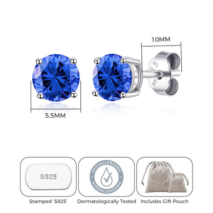 Sterling Silver Dark Blue Earrings Created with Zircondia® Crystals