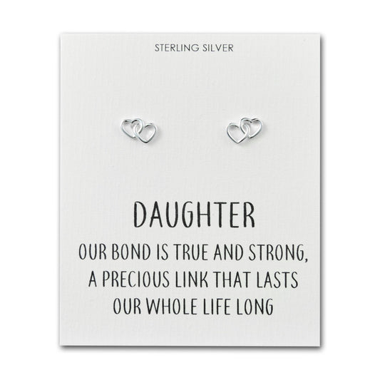 Sterling Silver Daughter Quote Heart Link Earrings