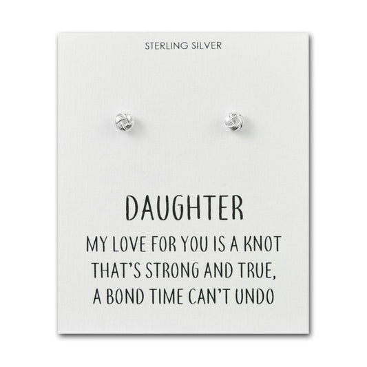 Sterling Silver Daughter Quote Knot Earrings