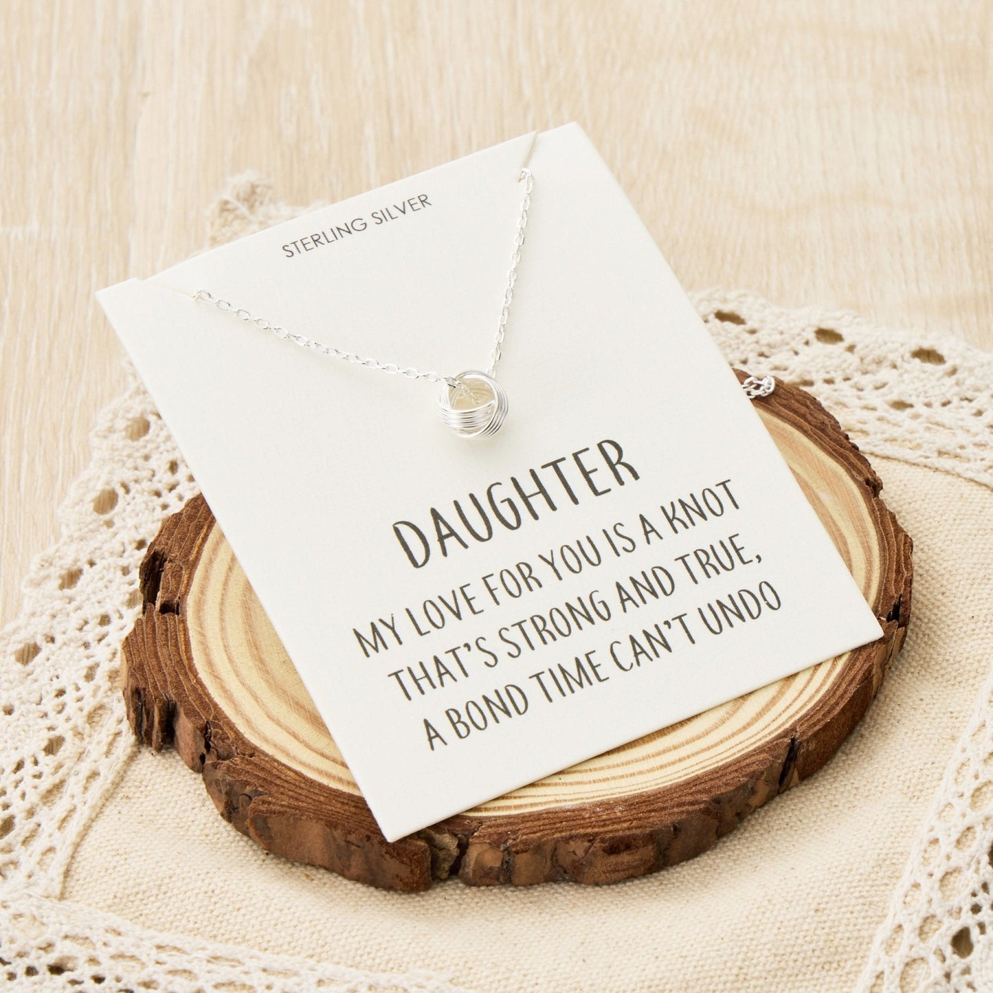 Collier nœud en argent sterling avec citation pour fille