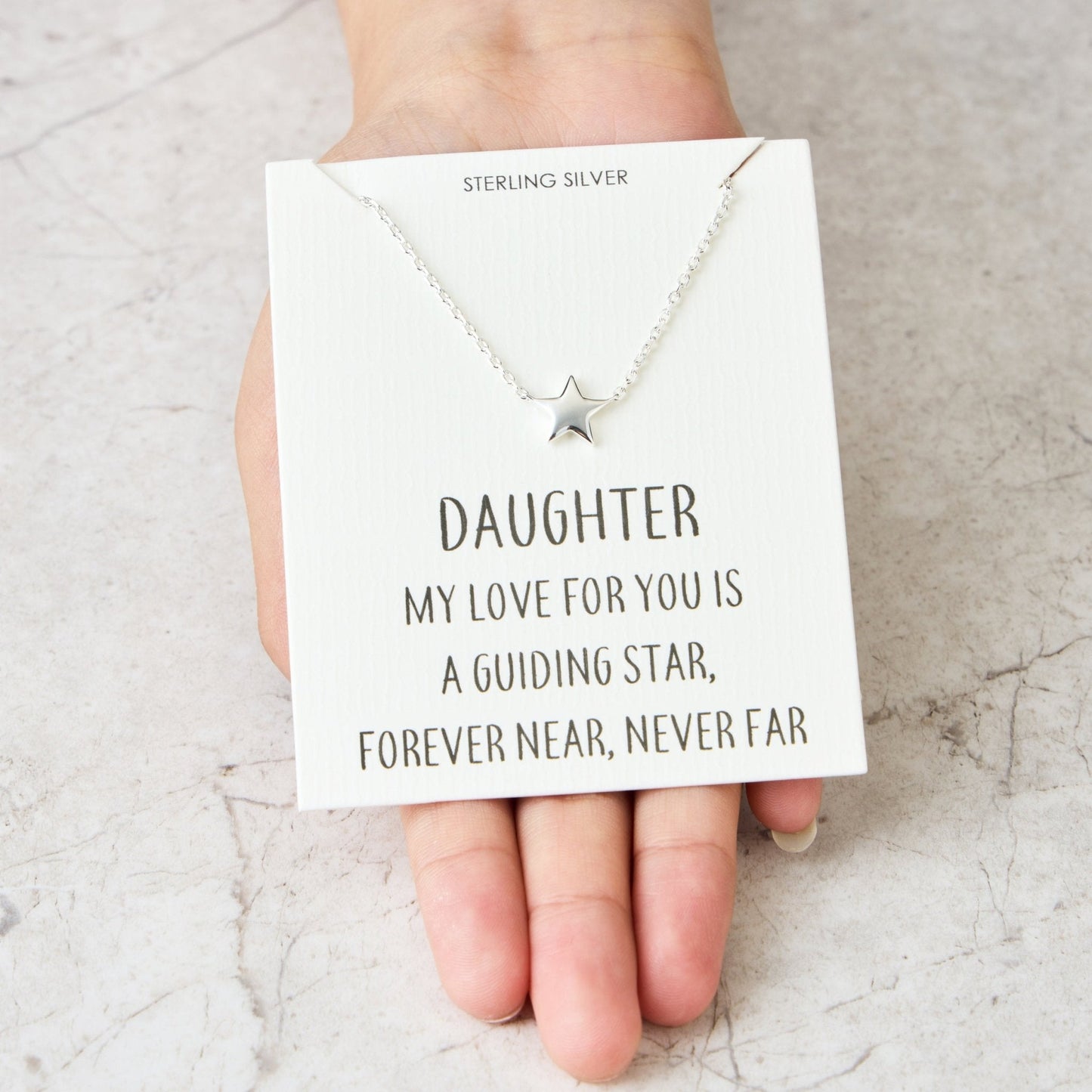 Sterling Silver Daughter Quote Star Necklace