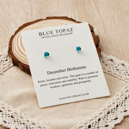 Sterling Silver December (Blue Topaz) Birthstone Earrings Created with Zircondia® Crystals