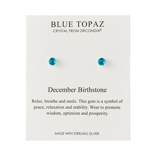 Sterling Silver December (Blue Topaz) Birthstone Earrings Created with Zircondia® Crystals