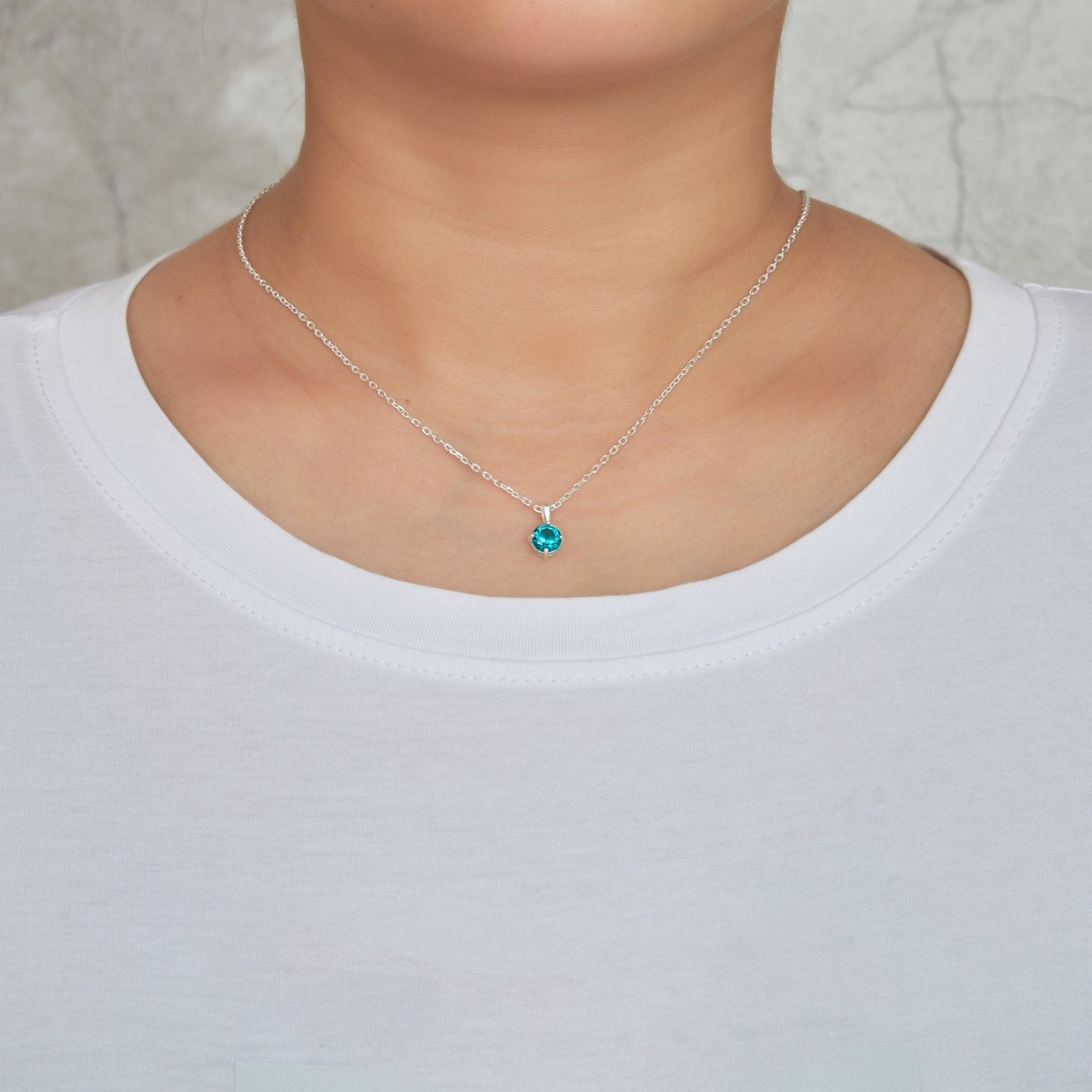 Sterling Silver December (Blue Topaz) Birthstone Necklace Created with Zircondia® Crystals