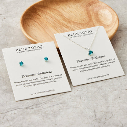 Sterling Silver December (Blue Topaz) Birthstone Necklace & Earrings Set Created with Zircondia® Crystals