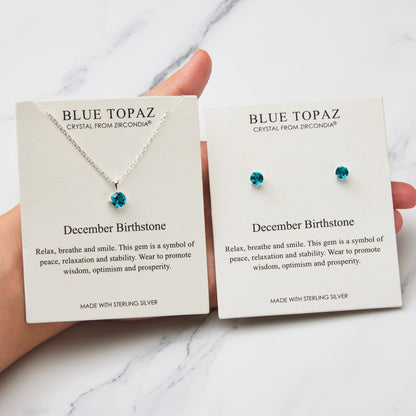 Sterling Silver December (Blue Topaz) Birthstone Necklace & Earrings Set Created with Zircondia® Crystals
