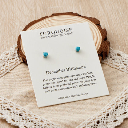 Sterling Silver December (Turquoise) Birthstone Earrings Created with Zircondia® Crystals