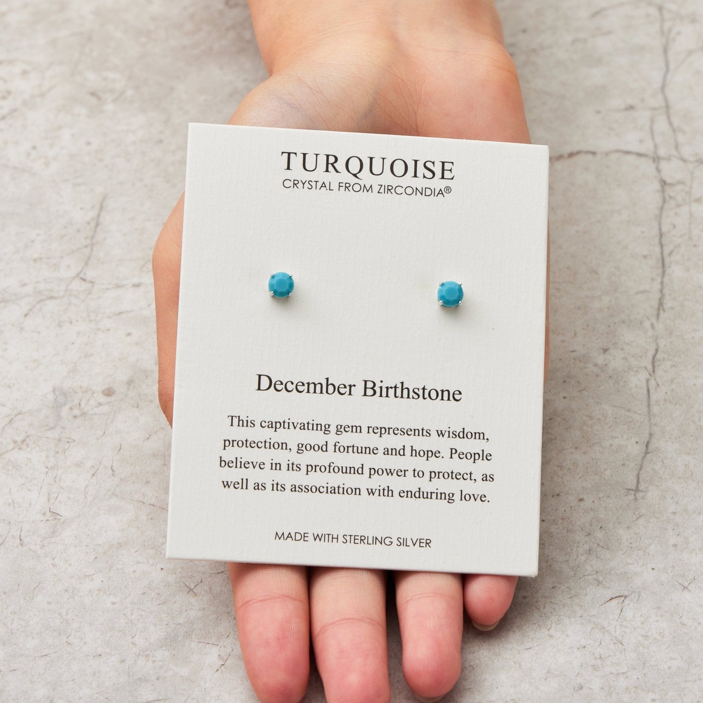 Sterling Silver December (Turquoise) Birthstone Earrings Created with Zircondia® Crystals