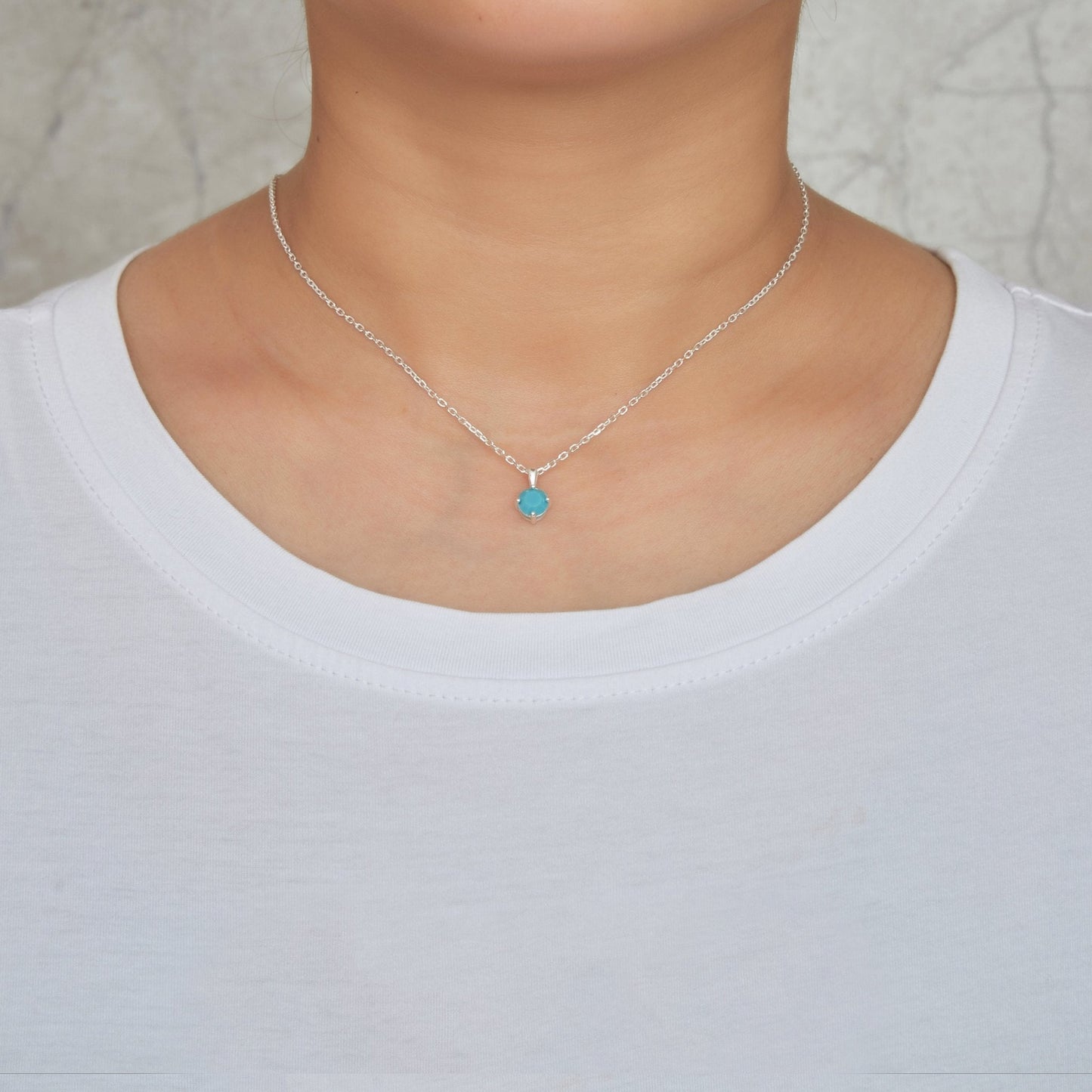 Sterling Silver December (Turquoise) Birthstone Necklace Created with Zircondia® Crystals