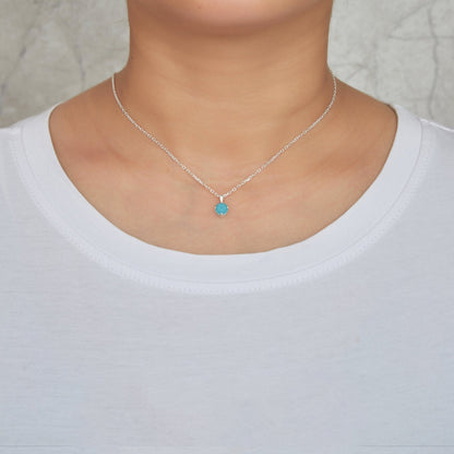 Sterling Silver December (Turquoise) Birthstone Necklace Created with Zircondia® Crystals