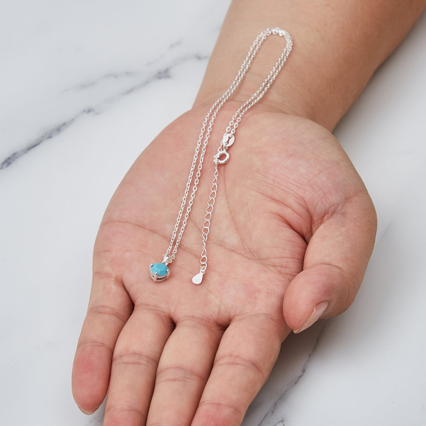 Sterling Silver December (Turquoise) Birthstone Necklace Created with Zircondia® Crystals