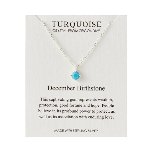 Sterling Silver December (Turquoise) Birthstone Necklace Created with Zircondia® Crystals