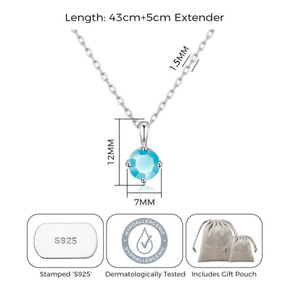 Collier en argent sterling avec pierre de naissance de décembre (turquoise) créé avec des cristaux Zircondia®