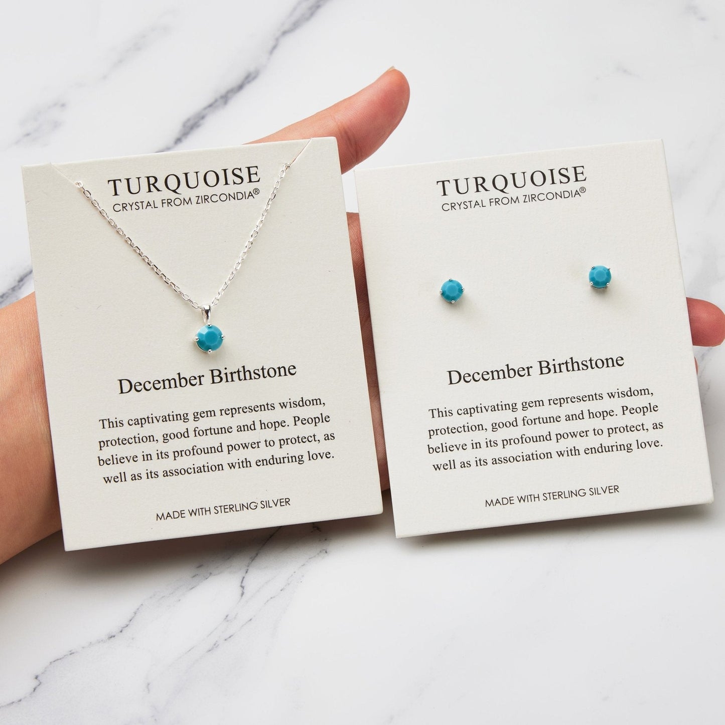 Sterling Silver December (Turquoise) Birthstone Necklace & Earrings Set Created with Zircondia® Crystals
