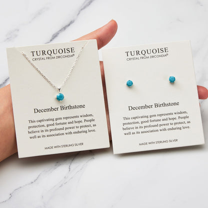 Sterling Silver December (Turquoise) Birthstone Necklace & Earrings Set Created with Zircondia® Crystals