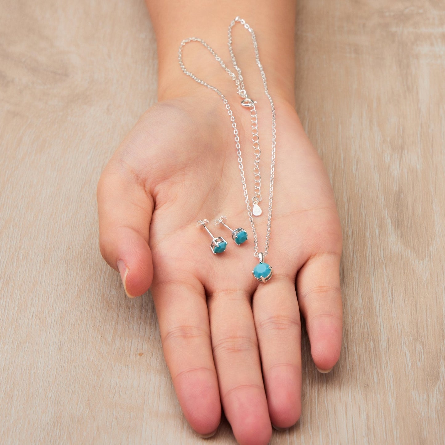 Sterling Silver December (Turquoise) Birthstone Necklace & Earrings Set Created with Zircondia® Crystals